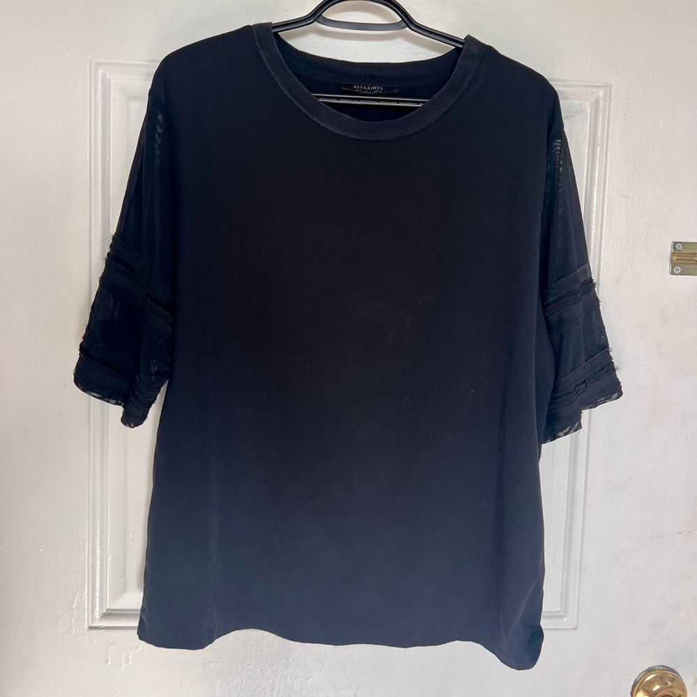 All Saints | Black Sheer Sleeve Top